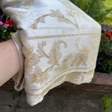 Damask Tablecloth Scroll Design Mitered Edges 102x58 Gold Silver Reversible EUC