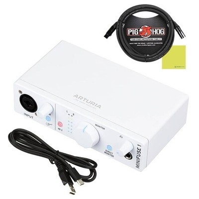 Arturia MiniFuse 1 USB Audio Interface, White Bundle with Pig Hog ..-OPEN BOX