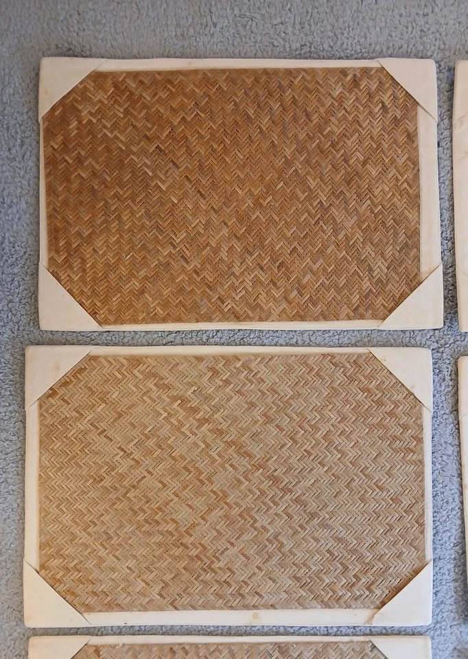 Set of 12 Woven Ratan Placemats 19x13 Natural Chevron Boho Brownstone Gallery - Image 2 of 4