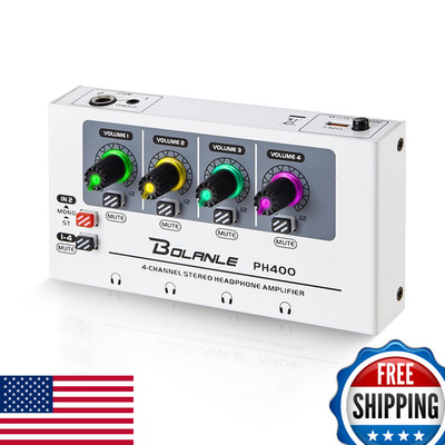 Bolanle PH400 4-Channel Headphone Amp 8 Output, 3.5mm & 6.35mm Jacks
