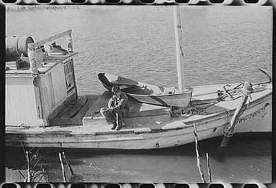 Delacroix Island Louisiana 1930s Fishing Boat Man on Deck Farm Security