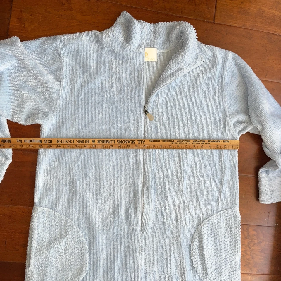 Stan Herman Vintage Womens Robe Light Blue L Chenille  Cotton Blend Half Zipper - Image 4 of 4