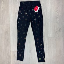 Spanx Girls Faux Leather Leggings Size Large Black Rainbow Star Print