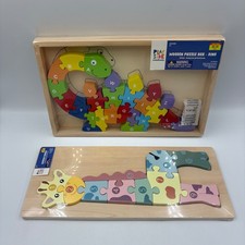 Playside Creations Wooden Puzzle Set Kids Multicolor New Dino Giraffe ABC 123