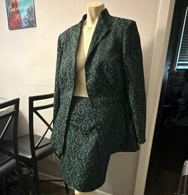 John Meyer Plus Size 18 Green/Black Floral Jacquard Skirt Suit 2pc Jacket
