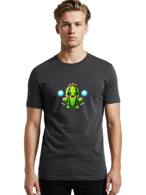 Cartoon-Cactus Mens Graphic Tee, 100% Cotton, Casual Summer Wear
