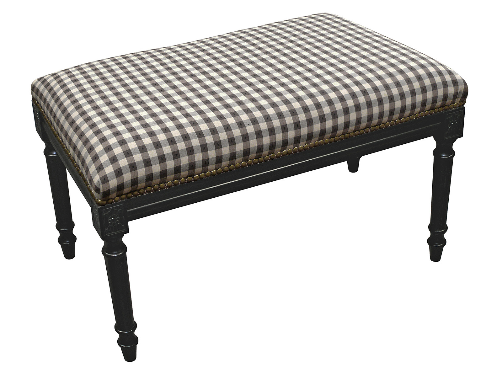 WESTHAMPTON UPHOLSTERED BENCH VANITY BENCH BLACK PLAID FABRIC