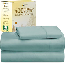 Luxurious 400 TC 100 Cotton Twin Sheets Set, Deep Pocket Cooling Teal