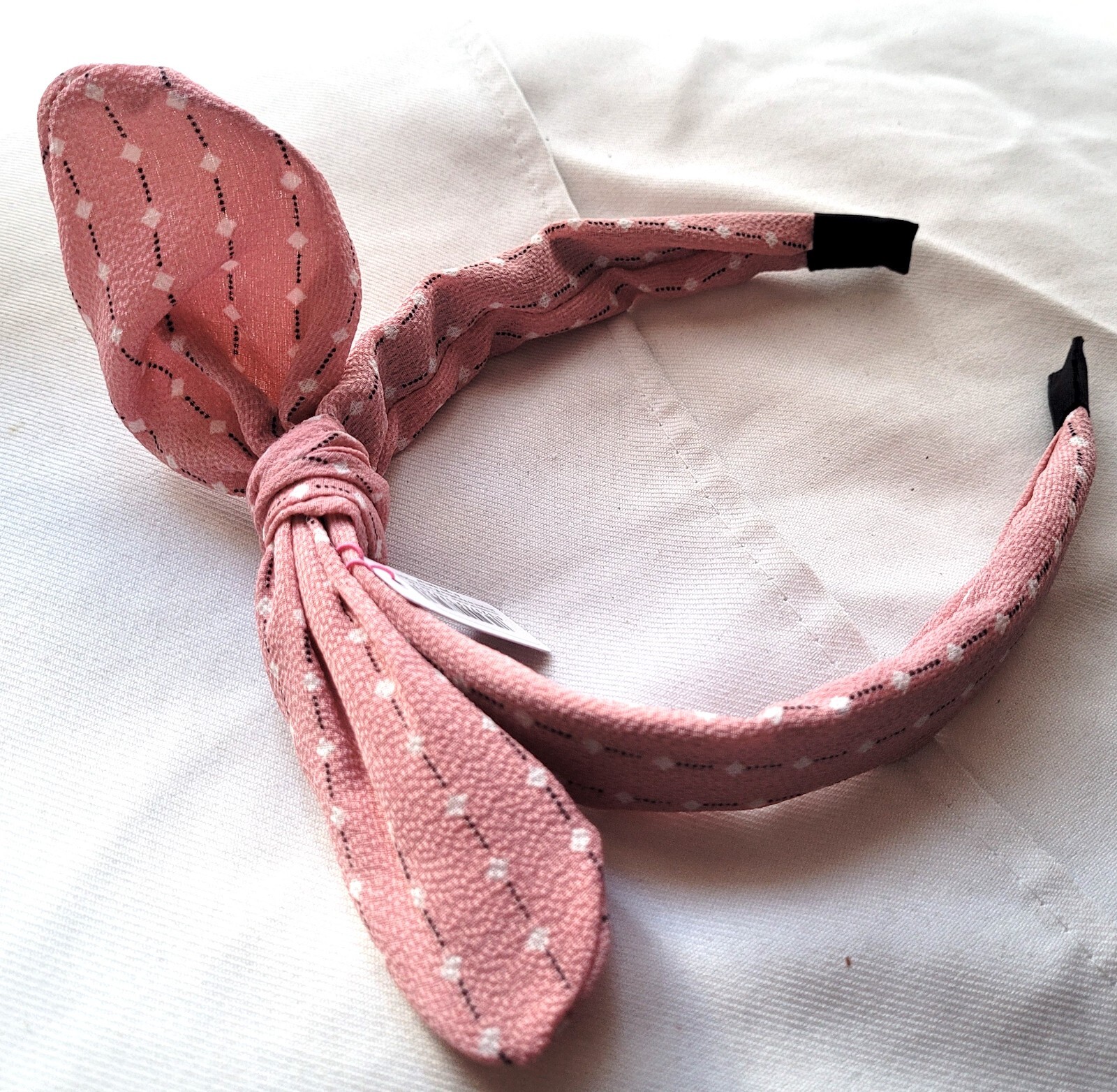 NEW 2.5cm Pink Square Dot Fabric Wired Bow Aliceband Headband Fashion Hair