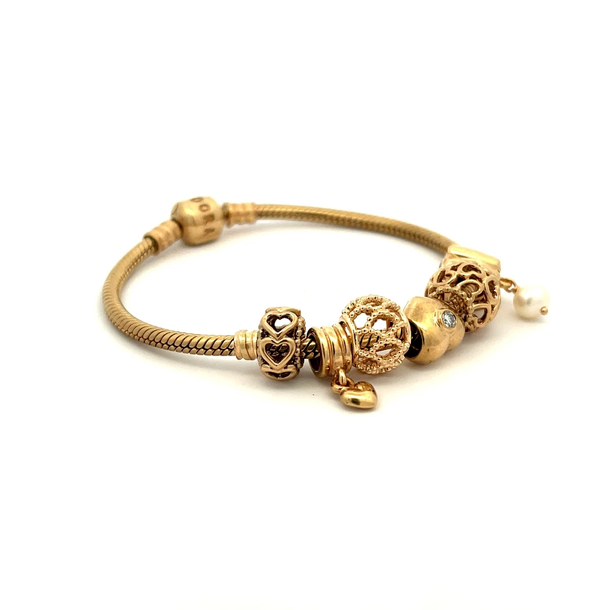 gold Pandora, gold Pandora bracelet, gold Pandora charms, gold