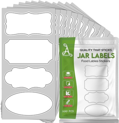 100 Stück Marmeladenglas Etiketten weiß Klebeetiketten für Gläser perfekte Größe (8 x 4 cm)
