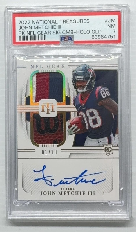 John Metchie Panini National Treasures Rookie NFL Gear Signature Combos #JM Holo Gold