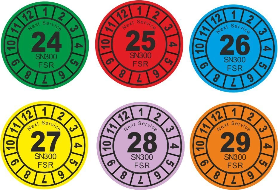 Prüfplakette Next Service SN300 FSR Jahr : 24 - 29 Größe : 20 - 37 mm (1204)