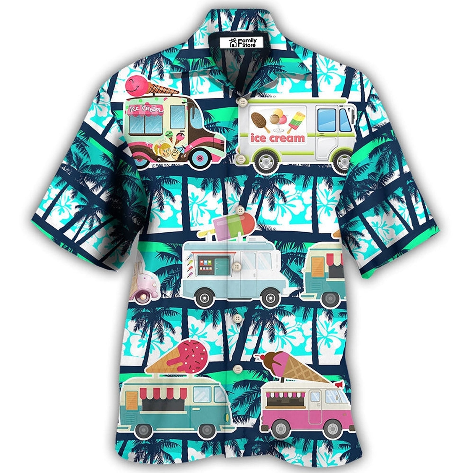 Ice Cream Truck Hawaiian Shirt for Men US Size Hot Summer Style New