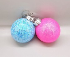 X2 Brightly Colored Homemade 2.5" Glitter Ornaments Color Of Chocie