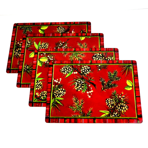 Charleston Gardens Pinecones Placemats Set of 4 Hard Corkboard Winter