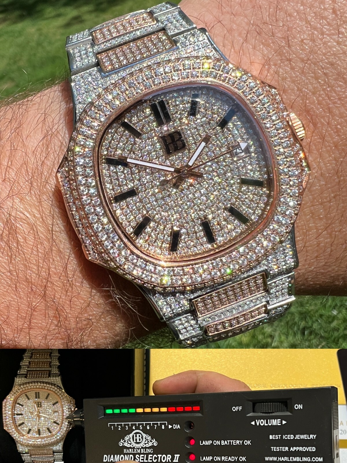 Real MOISSANITE Mens Watch Fully Iced Rose Stainless Hip Hop Passes Diamond Test