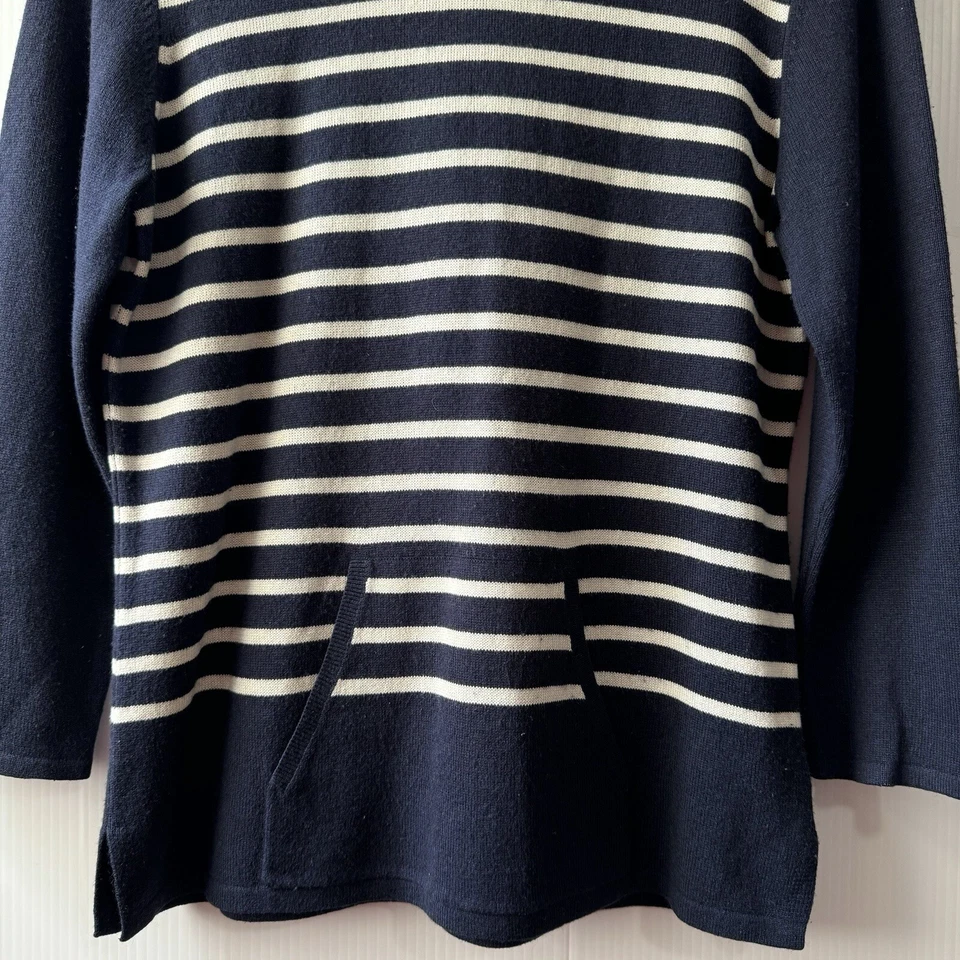 Suéter Lauren Ralph Lauren Top Seda Cachemira Pullover Con Capucha Rayas M Azul Marino Foto 4 de 4