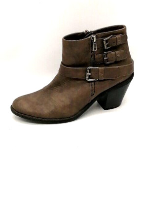 Ruff Hew Womens Ankle Boots Dikson Brown Side Zip Buckle Strap Cuban Heel 9