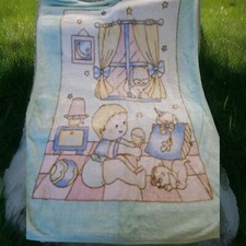 Vintage Pastel 39"x57" Mink Baby Playing Plush Blanket