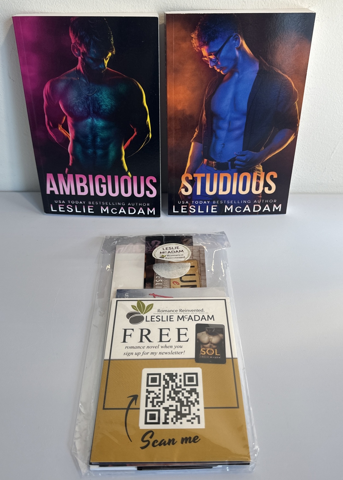 Leslie McAdam Signed Ambiguous & Studious Paperbacks & Exclusive Swag Bundle