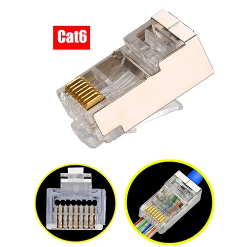 Cat6 RJ45 Connector Through Hole 8Pin Modular Network Shield perforation Plug