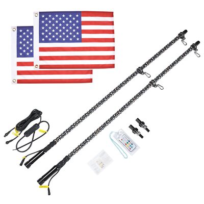 KEMIMOTO 2PCS 2FT Spiral Whip Lights LED RGB Antenna W/ Flag Remote for RZR X3