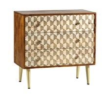 CNC Retro 4 Drawer Chest 2 Small and 2 Large Made From Solid Mango Wood & Metal