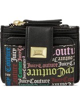 NWT Juicy Couture Logo Block Party Tab Card Case Zip Snap Wallet - Black Multi
