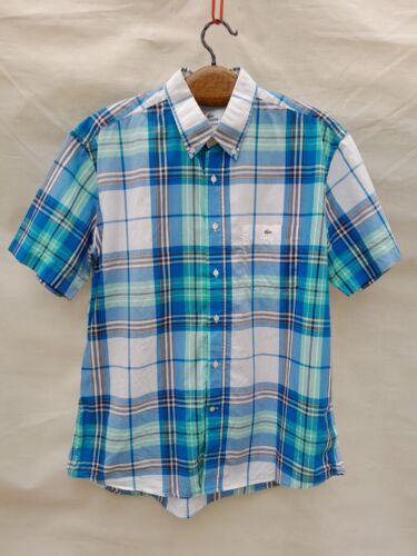 Lacoste Check Shirt Mens Extra Large Blue Green 100% Cotton Made in Spain Summer - Picture 1 of 17