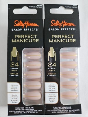 Sally Hansen Salon Effects LOT of 2 Perfect Manicure Nails Coffin Shape CO331 