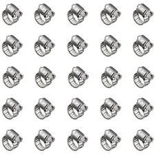 25 Pack Stainless Steel Hose Clamps, 1/4 inch to 1/2 inch Worm Gear Metal