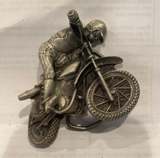 Vintage Motocross Pewter Belt Buckle W-38 By Bergamot Brass Works 1977