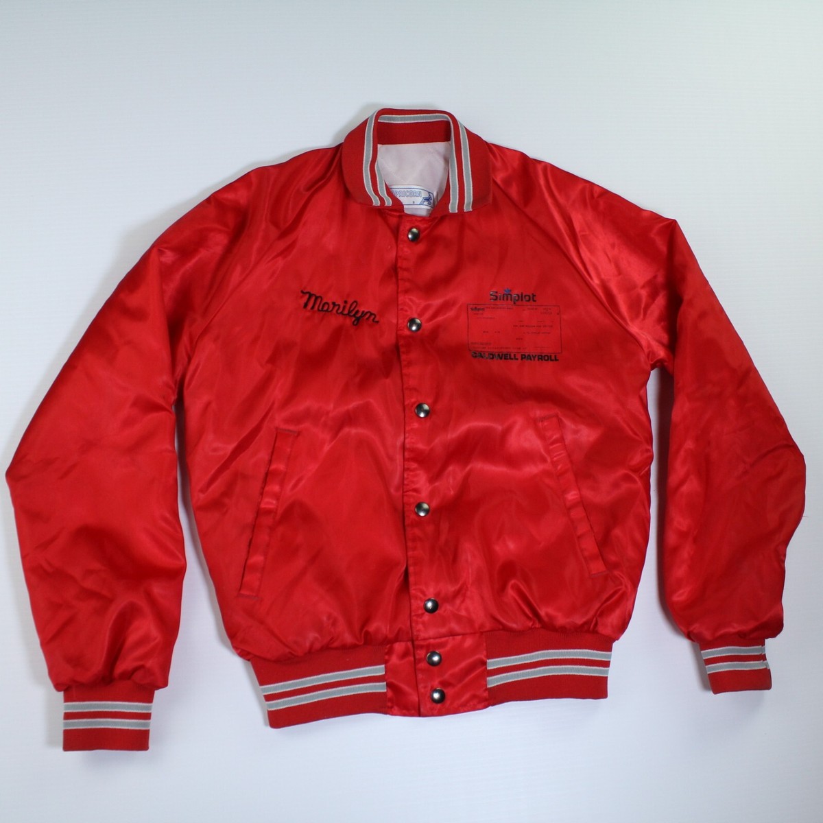 Vintage 80s Simplot Promotional Red Varsity Jacket Rare Size
