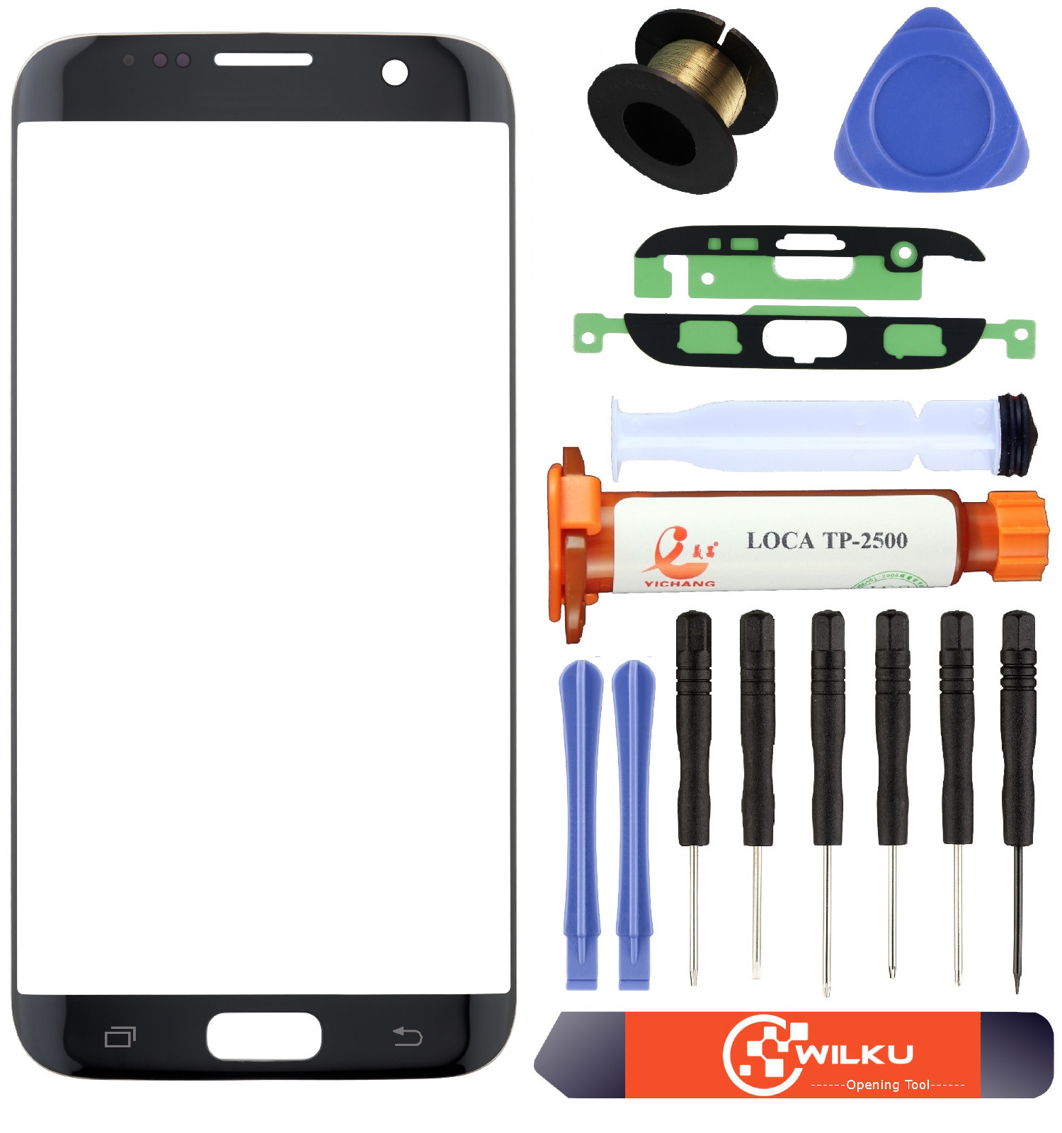 Cristal frontal para Samsung Galaxy S7 Edge G935F negro pantalla disco + juego de pegamento UV