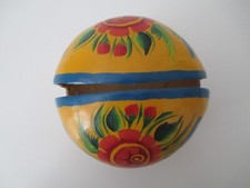 Vtg Folk Art Handmade Hand Painted Orange Gourd Letter Holder Floral 4 3/4" AZ20