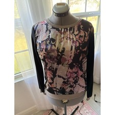 Lush Mixed Media Top Womens L Black Floral Ex...