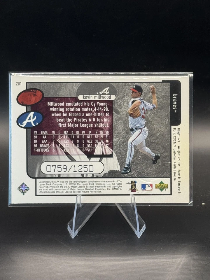 1998 SPx Finite Kevin Millwood Spectrum #201 - Atlanta Braves - Image 2 of 2