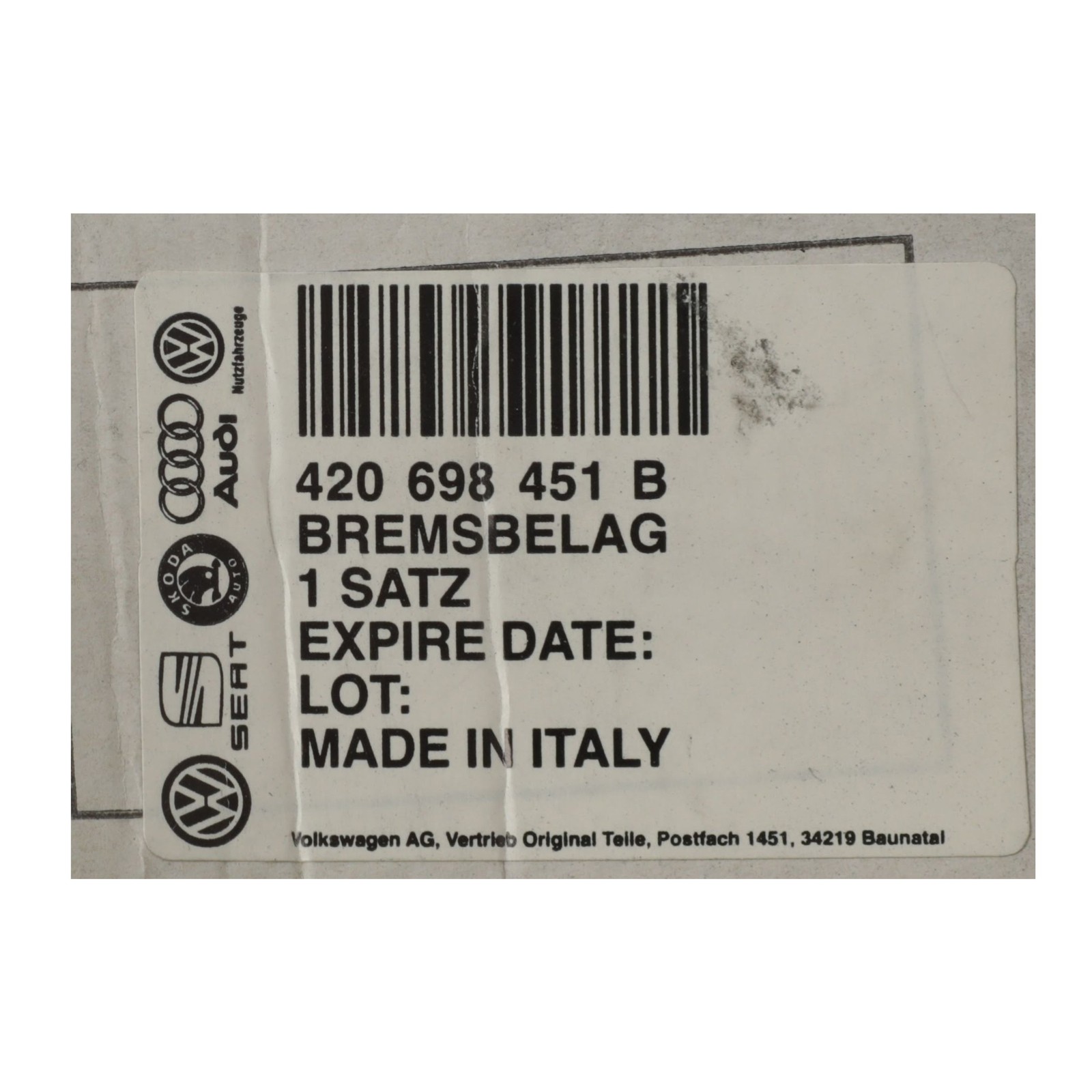 Lamborghini Gallardo Rear Brake pads Set P/N 420698451B