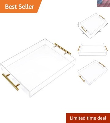 12''x16'' Clear Acrylic Serving Tray with Golden Handles, Sturdy Huge Capacity ...