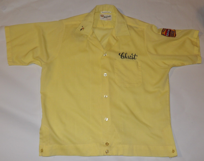 VTG 1960s KING LOUIE EMBROIDERED BOWLING SHIRT! YELLOW! LEAGUE