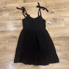 Old Navy Black Fit & Flare Tie-Shoulder Mini Cami Dress Women's Small Gauze Feel