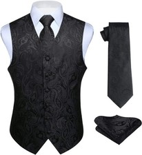 Men's 3-Piece Paisley Floral Jacquard Vest Tie Set - Formal Wedding Waistcoat