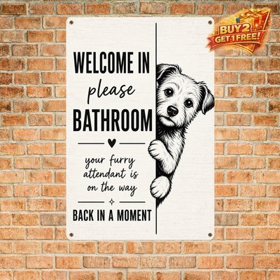 Welcome To Our Bathroom Metal Sign Minimalist Typography Decor