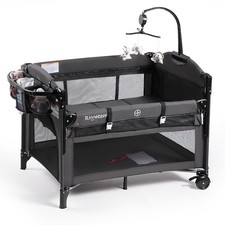 Baby Bassinets Bedside Sleeper, 4 in 1 Portable Bedside Crib w/Mattress, Diap...