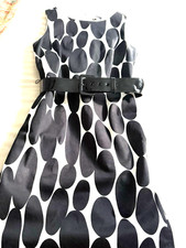 ANN TAYLOR Black White Bold Oval Spot Sleeveless Belted Sheath Dress 6 Petitie