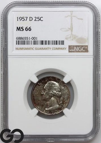 1957-D Washington Quarter NGC MS 66 ** Tough This Nice, Original Toner!