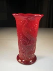 Vintage Fenton Glass Mandarin Red Peacock In The Garden Vase 1930s