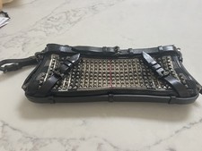 Burberry Studded Plaid Clutch Wristlet Women's Bag Black Silver Gray