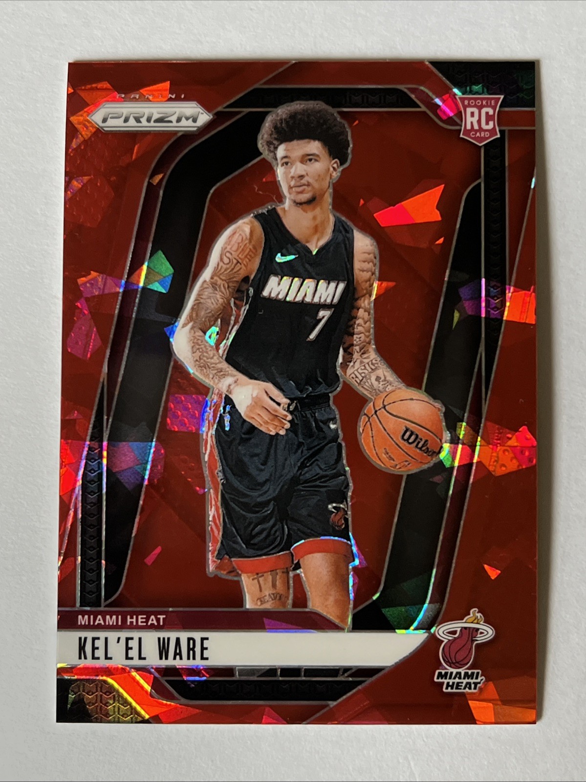 2024-25 Panini Prizm Red Cracked Ice #248 Kel’el Ware Miami Heat RC Rookie Card